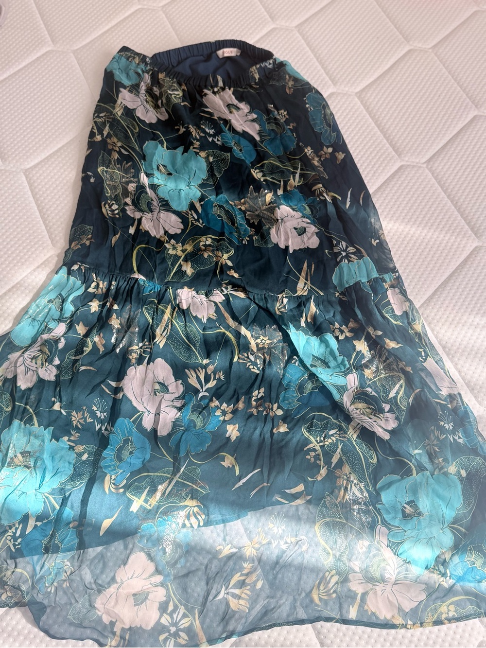 Flowy Floral Maxi Skirt in Teal and Aqua